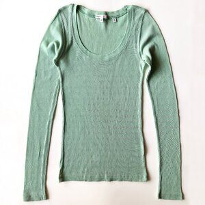 VINCE Green Long Sleeve Top 100% Cotton Rib Knit, size X-Small